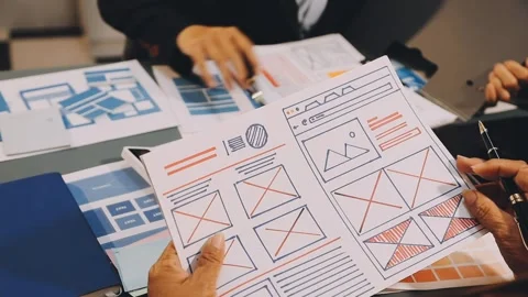 Designers drawing website ux app development. User experience concept. Stock Footage 288533525