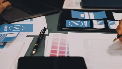 Designers drawing website ux app development. User experience concept. Stock Footage 288533550