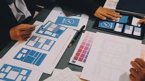 Designers drawing website ux app development. User experience concept. Stock Footage 288533553