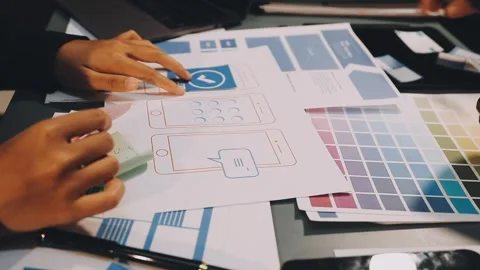 Designers drawing website ux app development. User experience concept. Stock Footage 288533584