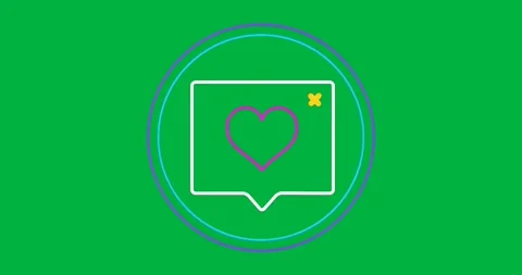 Designers showcasing speech bubble icon heart, cyan dots, rings on transparent Stock Footage 317526757