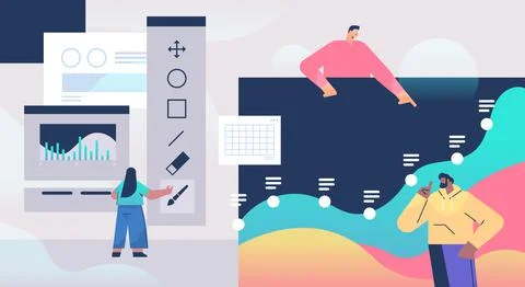 Designers team creating website user interface graphic design UI creative Stock Illustration