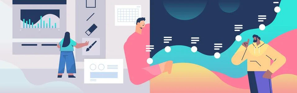 Designers team creating website user interface graphic design UI creative Stock Illustration