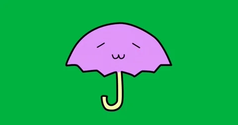 Designers using kawaii lavender umbrella icon with smiling face, yellow handle Stock Footage 317669148