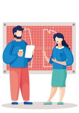 Designers working with jacket pattern. Colleagues discuss the sketch of the Illustrazione stock