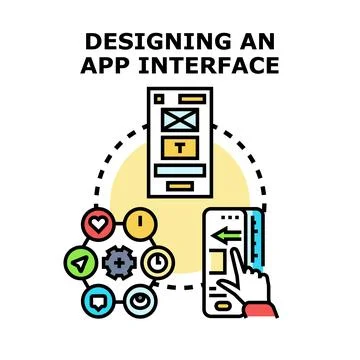 Designing app interface for user experience development Stock Illustration