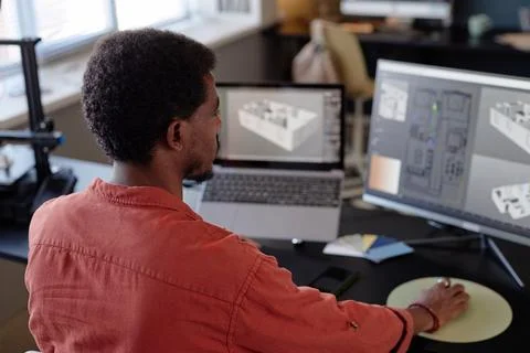 Designing Architectural Floor Plans on Computer Screens Stock Photos