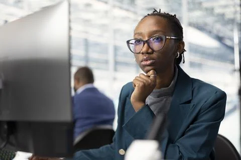 Designing complex PCB layout, computer monitor and woman Stock Photos