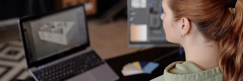 Designing Digital Architectural Models on Computer Monitors Stock Photos