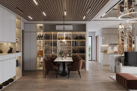 Designing for Functionality Smart Storage Solutions for Dining Room Interiors Stock Illustration