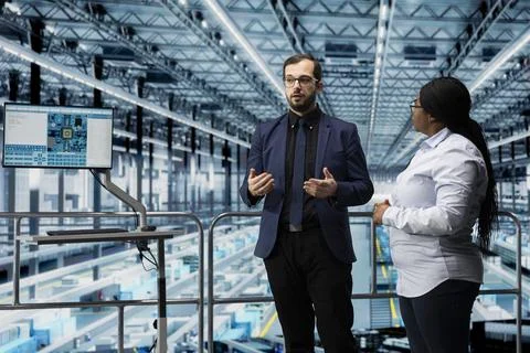 Designing integrated circuits layout, EDA software and team of businesspeople Stockfoto's