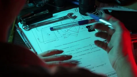 Designing mechanical parts by engineer Stock Footage 70058704