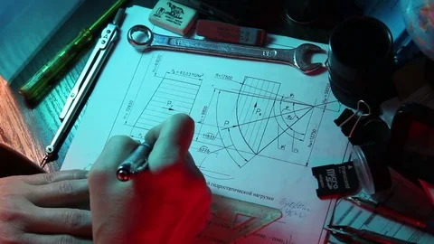 Designing mechanical parts by engineer Stock Footage 70061891
