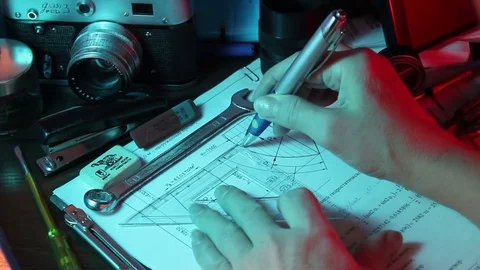 Designing mechanical parts by engineer Stock Footage