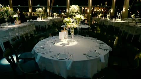 Designing tables in an event hall Stock Footage 220131054