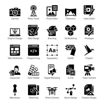 Designing Tools Solid Icons Pack Stock Illustration