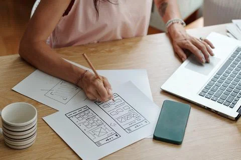 Designing User Interface on Digital Tablet in Office 写真素材