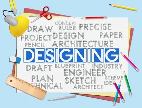 Designing Words Shows Concept Designed And Creativity Stock Illustration