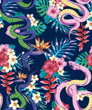 Designs Beautiful pattern with a snake in a tropical jungle, Beautiful solid  Illustrazione stock