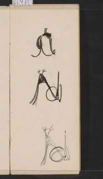 Designs for a monogram with a bird. Leaf 2 recto from a sketchbook with 42... Stock Photos
