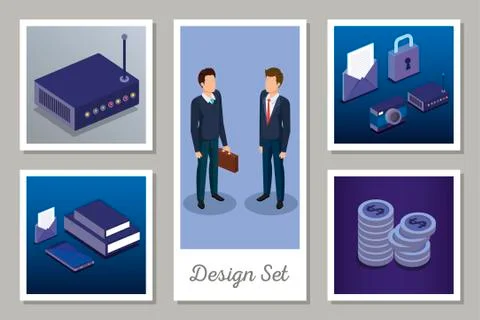 Designs set of digital technology and business men Stock Illustration