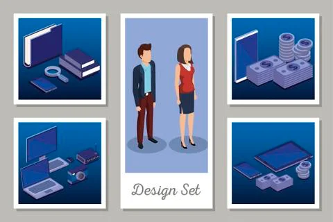 Designs set of digital technology and business people Stock Illustration