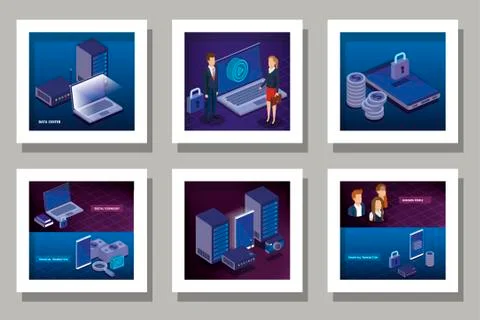 Designs set of digital technology and business people Stock Illustration