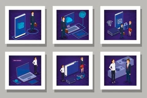 Designs set of digital technology and business people Stock Illustration
