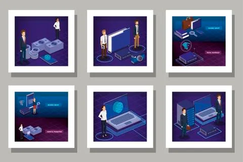Designs set of digital technology and business people Stock Illustration
