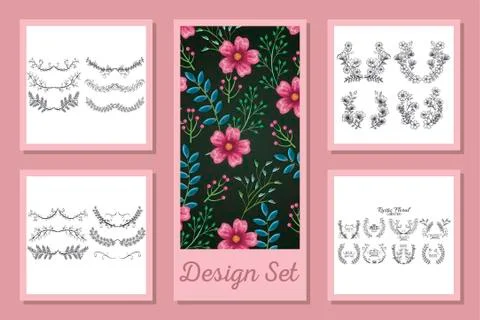 Designs set of frames rustics and flowers background Illustrazione stock