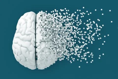 Desintegration Of Digital Brain On Blue Background 스톡 일러스트