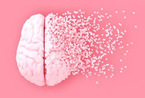 Desintegration Of Digital Brain On Pink Background 스톡 일러스트