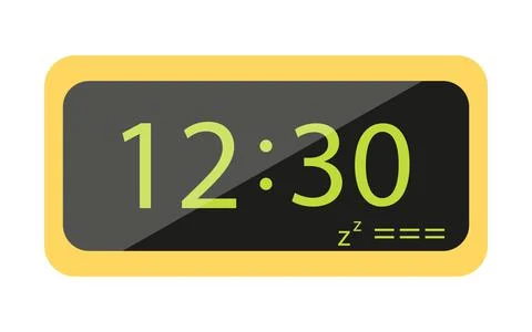 Desk alarm clock electronic display yellow flat Stock Illustration