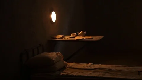 A Desk and a bed in prison Stock-Footage 71625877