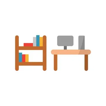 Desk and book self set icon vector Stock Illustration