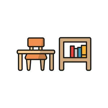 Desk and book self set icon vector Stock Illustration