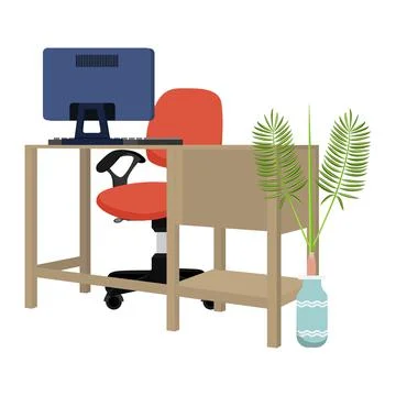 Desk with armchair table pc isolated Stock Illustration