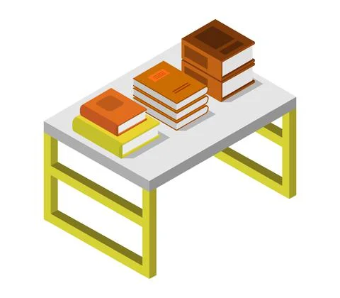 Desk with books isometric vector on white background Stock Illustration