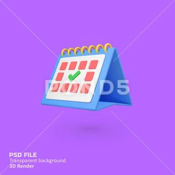 Desk calendar isolated 3d render icon illustration PSD Template