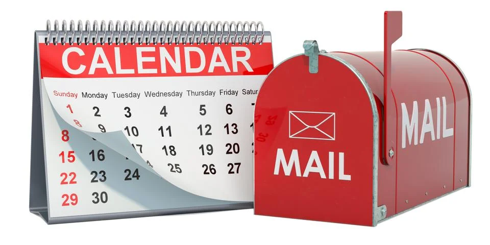 Desk calendar with mailbox, 3D rendering Stock Illustration