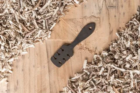 Desk of a carpenter tools. Studio shot on a wooden background. Stock Photos