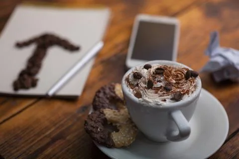 Desk with coffee cup Stock Photos