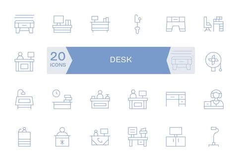 Desk Complete Vector Package with 24 Retina Ready Thin Line Pixel Aligned Ico Stock Illustration