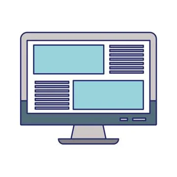 Desk computer browsing the internet isolated blue lines Stock Illustration