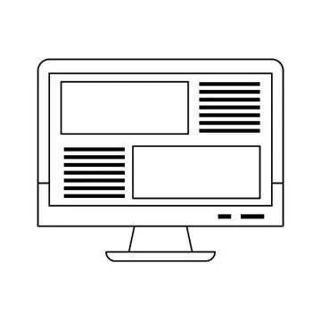 Desk computer browsing the internet isolated in black and white Stock Illustration