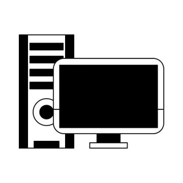 Desk computer with cpu in black and white Illustrazione stock