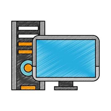 Desk computer with cpu scribble 스톡 일러스트