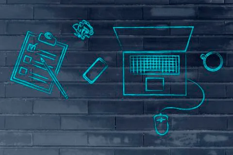 Desk with computer, to do list, coffee and phone Stock Illustration