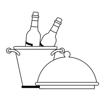 Desk computer with keyboard and mouse topview black and white Stock Illustration