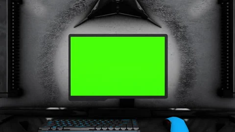 Desk computer office Green screen. Futuristic design Stock Footage 258485597